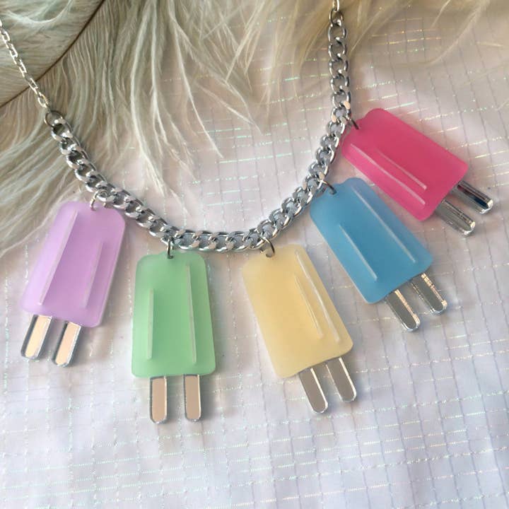 I'm Your Present - Wholesale Pendant/Charm Necklace - Pastel Ice Pop Popsicle Charm Necklace, Laser Cut Acrylic, Plastic Jewelry2