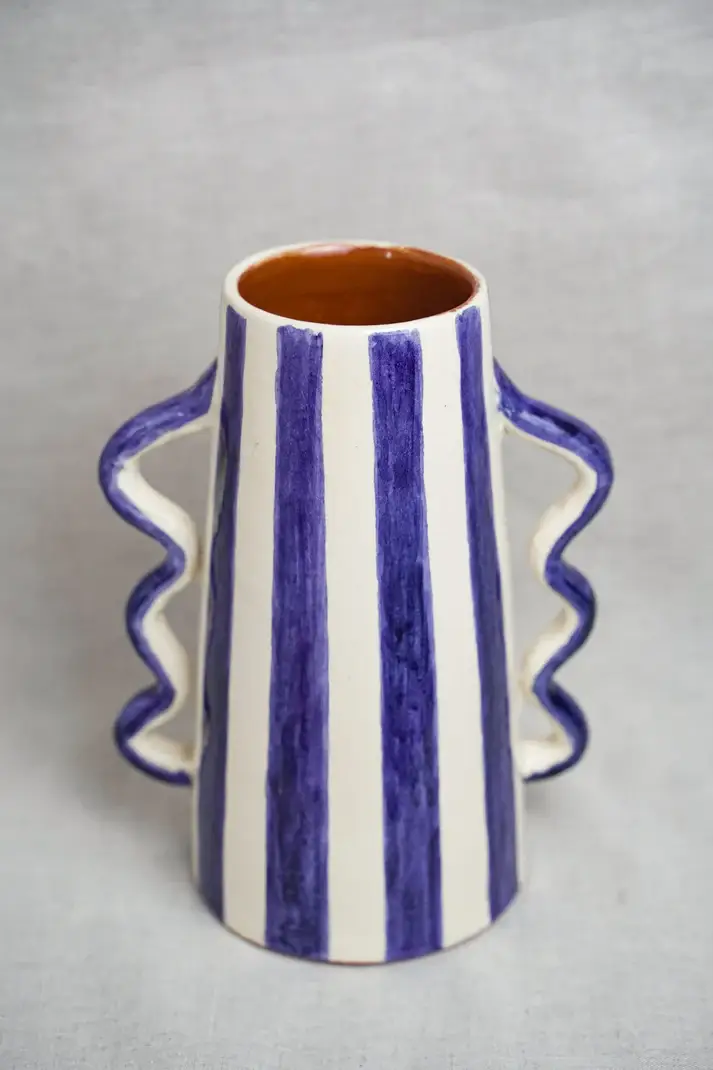 High crafty - Wholesale Vase - Handmade Striped Ceramic Vase with Wavy Handles – 22.5 cm0
