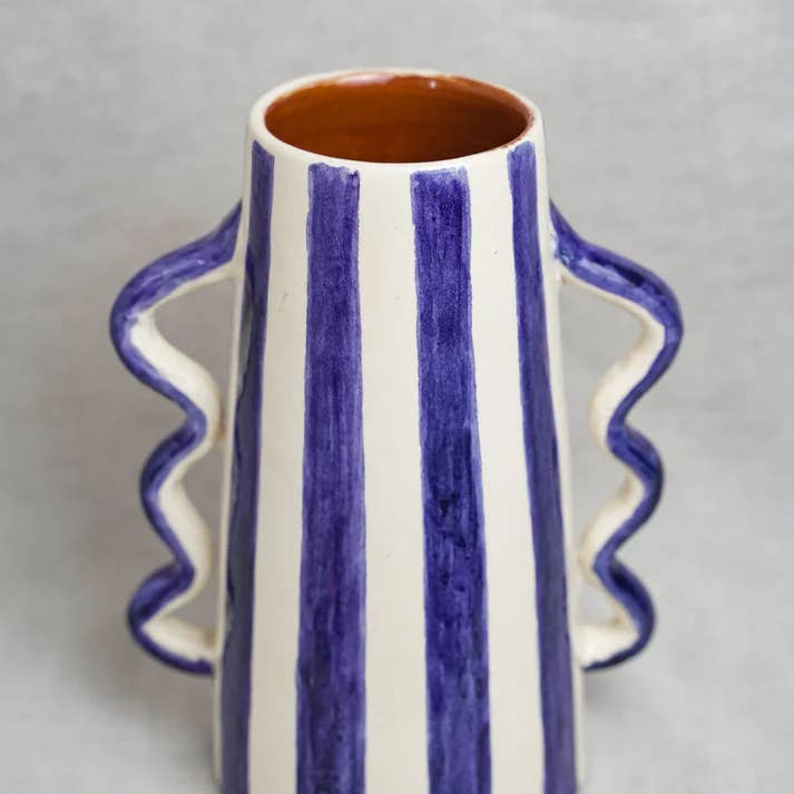 High crafty - Wholesale Vase - Handmade Striped Ceramic Vase with Wavy Handles – 22.5 cm