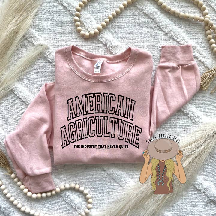 American Agriculture Crewneck - Blush Pink for wholesale by Sweet Valley Tees
