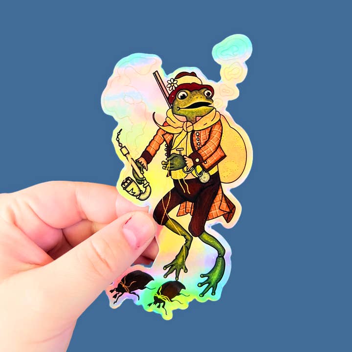 Holographic Whimsical Frog Sticker | Storybook Nostalgic Fairytale Fairycore Storybook Cottagecore Toad Bug for wholesale by Faebelle Haven