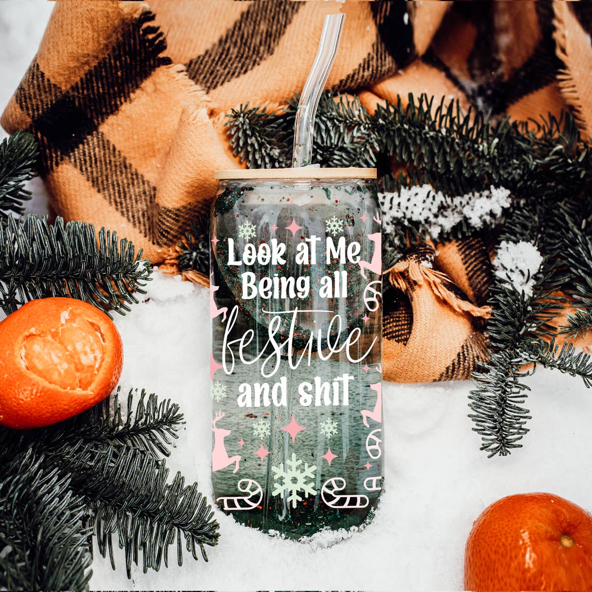 Gia Roma - Wholesale Drinking Glass/Cup - Vintage Christmas Glass Cups with Straw, Kitchen Decoration84