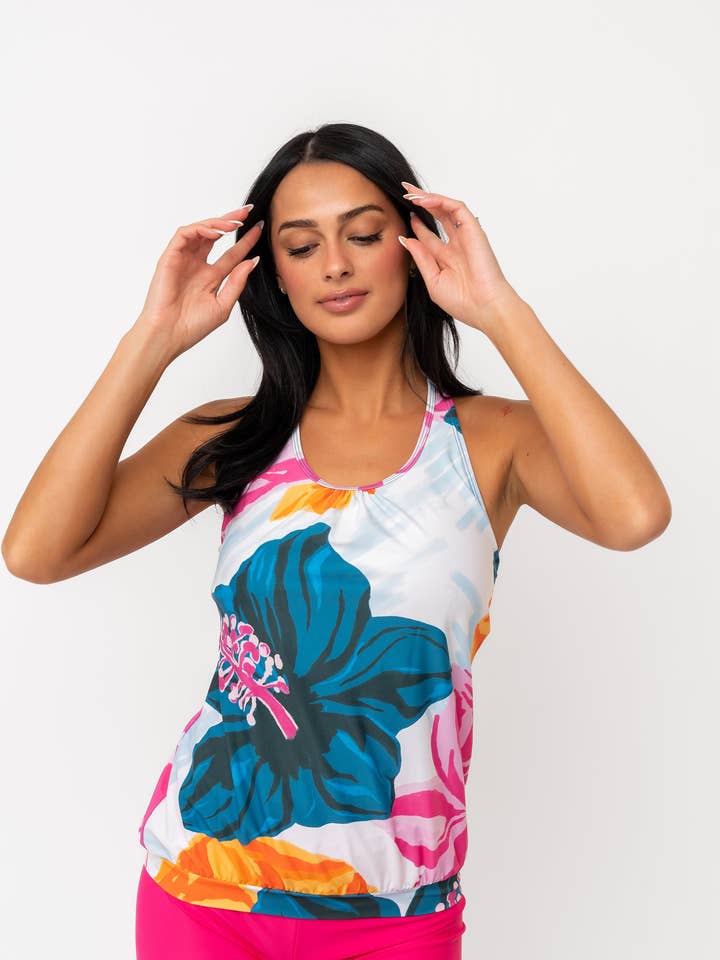 Floral Fusion Long Tankini Top w/ Banded Hem for wholesale by Coral Reef Swim
