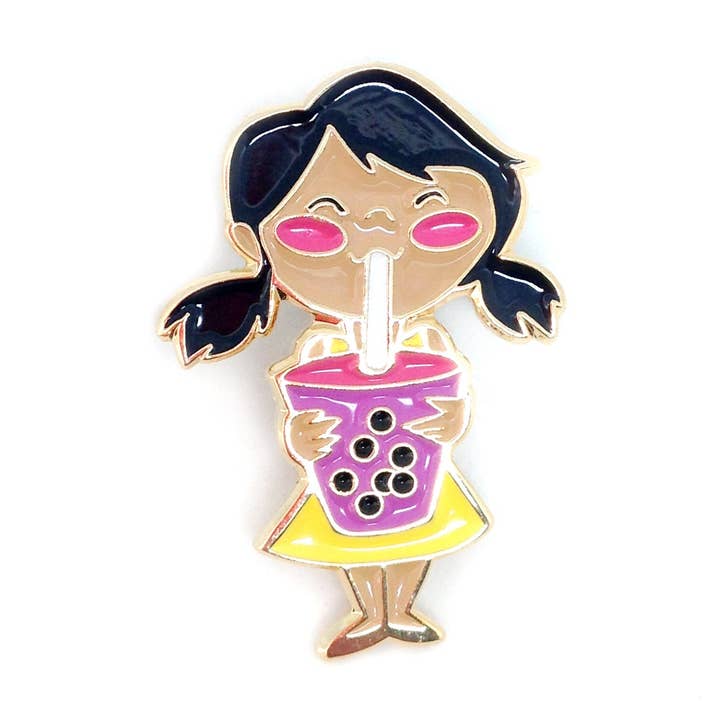 Pigtail Boba Girl Enamel Pin for wholesale by Le Petit Elefant