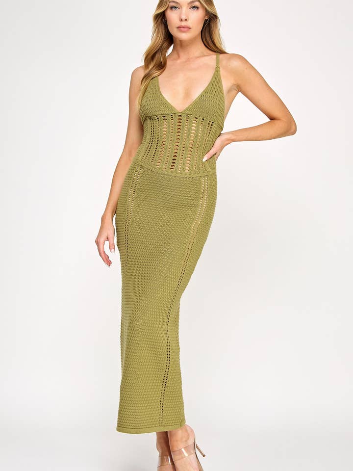 Crochet Knit Boned Tie Back Strap Maxi Dress for wholesale by Vestis M