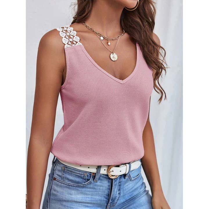 Sweetkama - Wholesale T-Shirt - Women's - Solid Color Sleeveless V-Neck Ladies T-Shirt YC230528