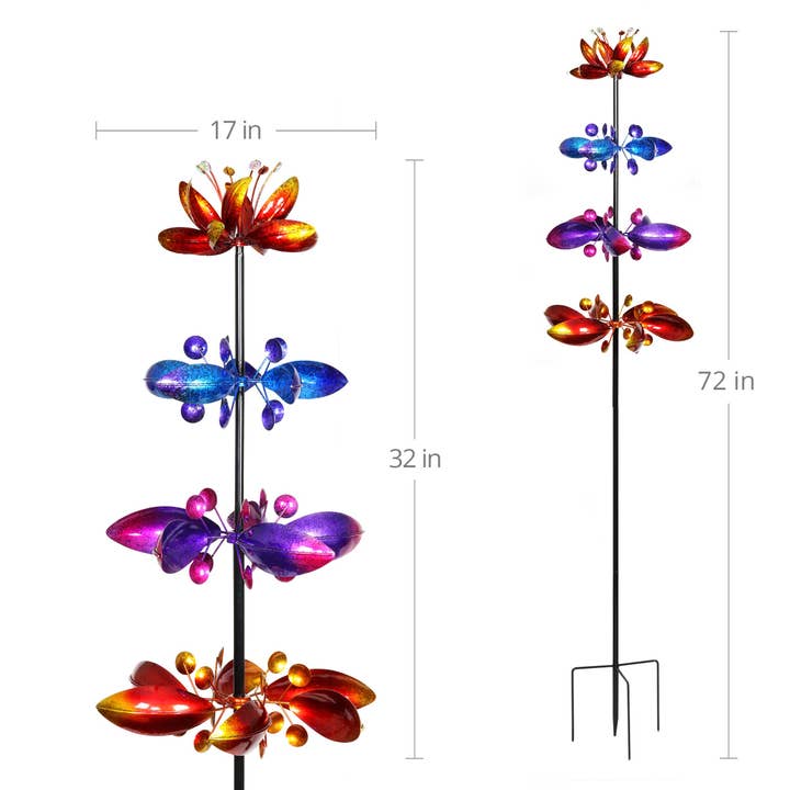Exhart - Wholesale Garden/Lawn Stake - Four Flower Spinner Stake7