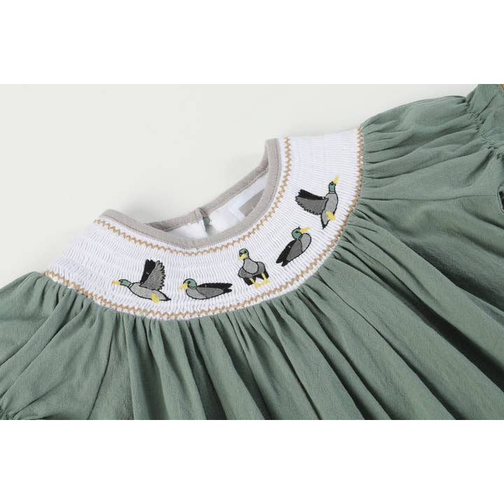Lil Cactus - Wholesale Dress - Kids - Sage Green Mallard Smocked Bishop Dress
