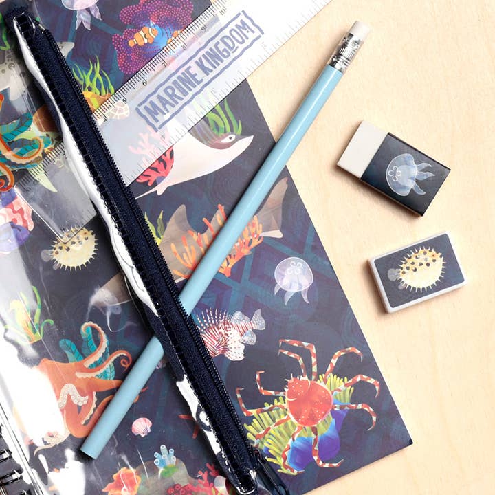 Puckator Ltd - Wholesale Notebook - Marine Kingdom Ring Bound Notepad & Pencil Case 6 Piece Set