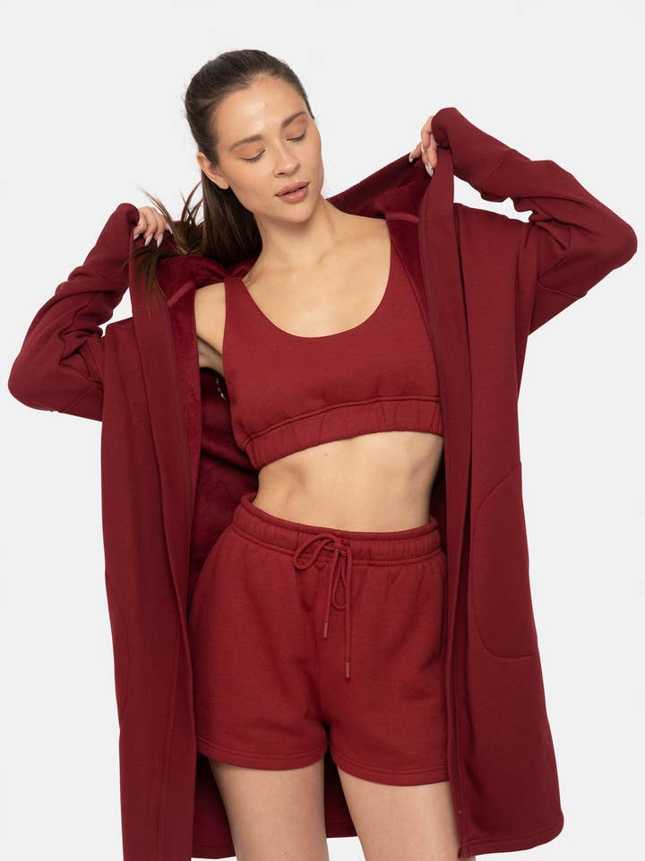 Mono B - Wholesale Cardigan - Women's - Open Front Longline Hoodie Cardigan with Fleece Lining2