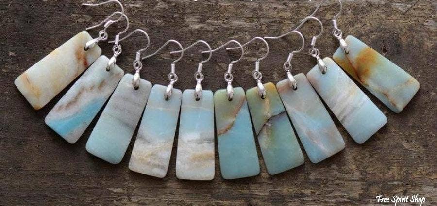 Free Spirit Shop - Wholesale Dangle Earrings - Natural Amazonite Rectangle Earrings1