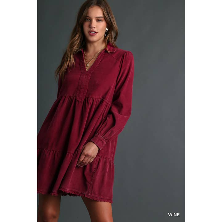 Robe à plusieurs niveaux en velours côtelé délavé pour la vente par STYLE USA