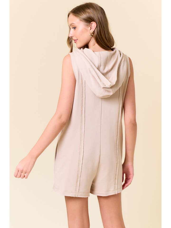 Doe and Rae - Wholesale Romper - Women's - French Terry Zip-Front Sleeveless Hooded Romper - 28002R8