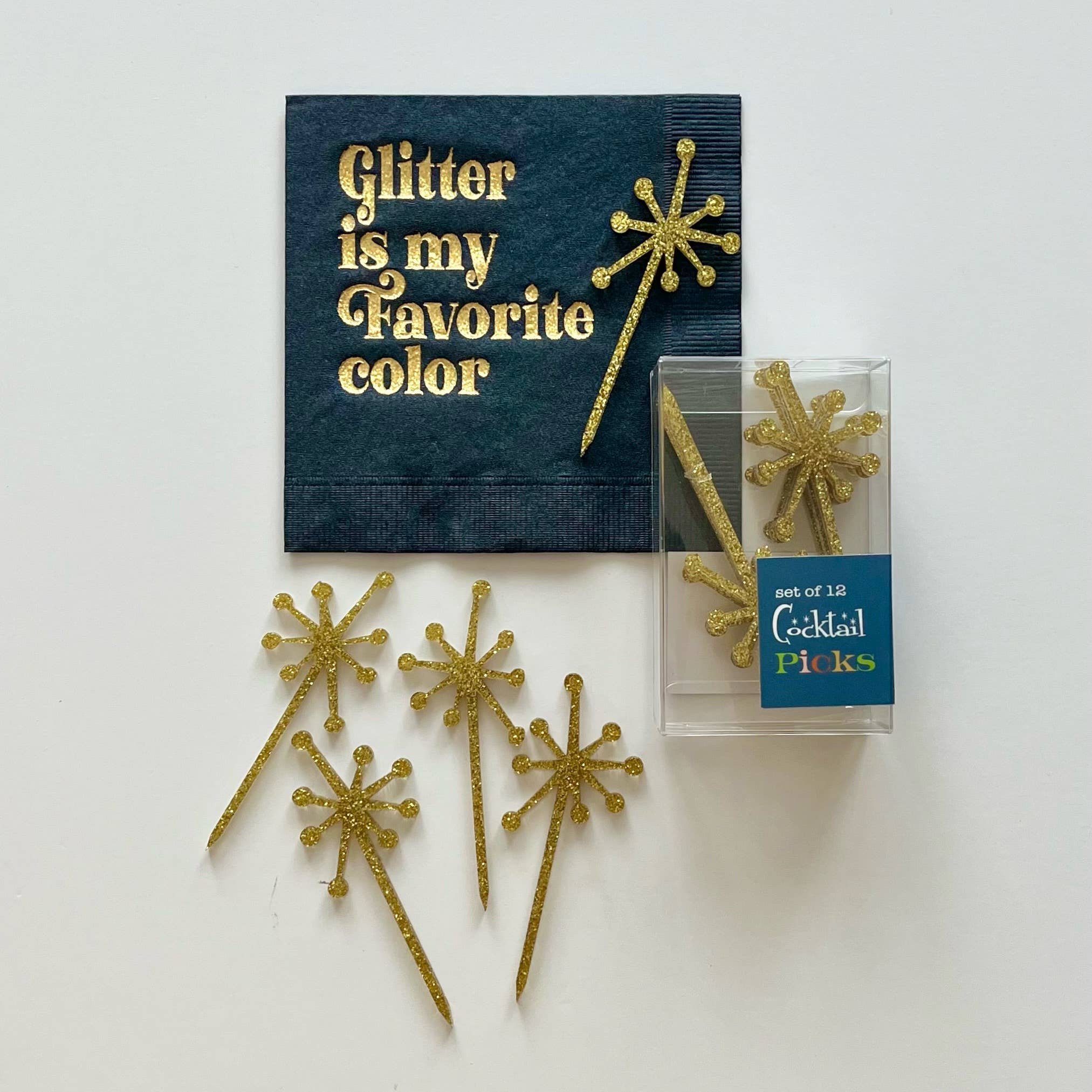 Mod Lounge Paper Company - Wholesale Cocktail Pick - Gold Glitter Retro Starburst Acrylic Cocktail Pick Set of 122