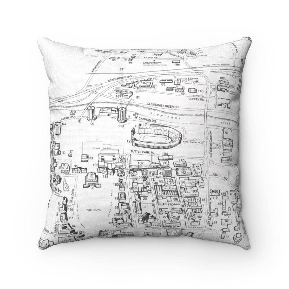 Daisy Mae Designs - Wholesale Throw/Decorative Pillow - Ohio State University Map Pillow– 18" Square Throw Pillow