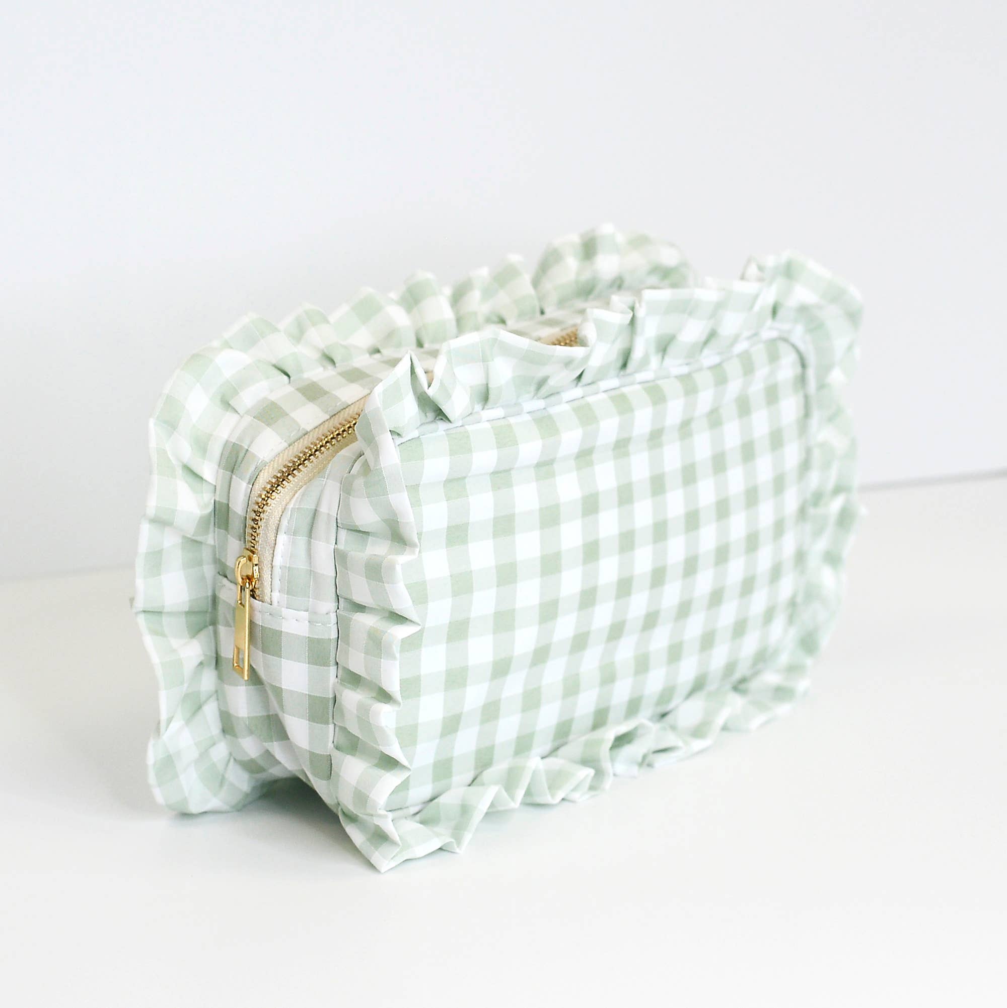 Mugsby - Wholesale Makeup/Cosmetic Bag - Gingham Ruffle Zipper Pouch Embroidery Friendly Cosmetic Bag19