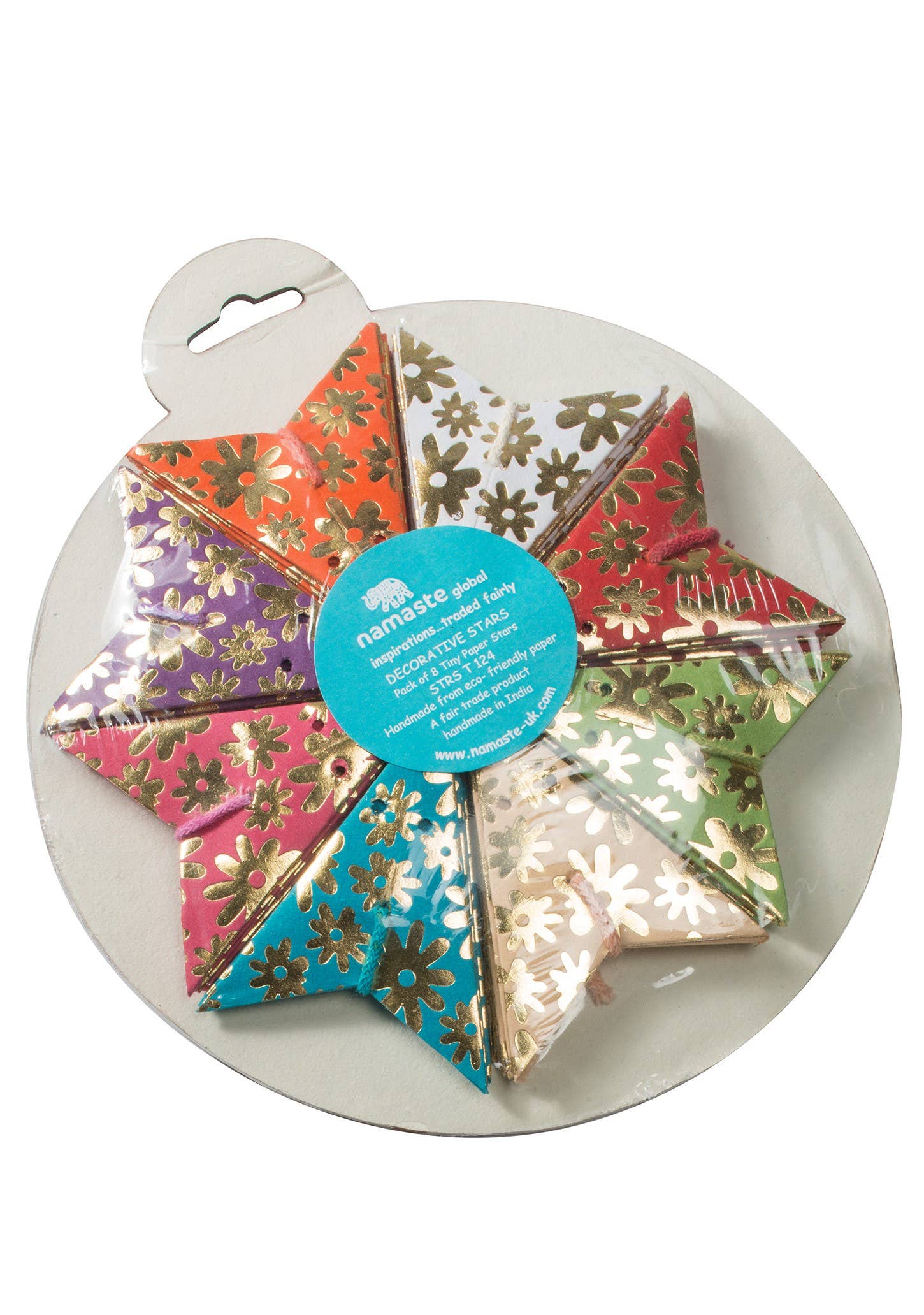 Namaste – wholesale Ornament set – Set of 8 Mini Flower Printed Star Decorations1