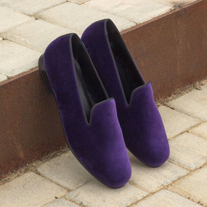 Enzo Men's Velvet & Grossgrain Slipper in Purple / Black for wholesale by DapperFam