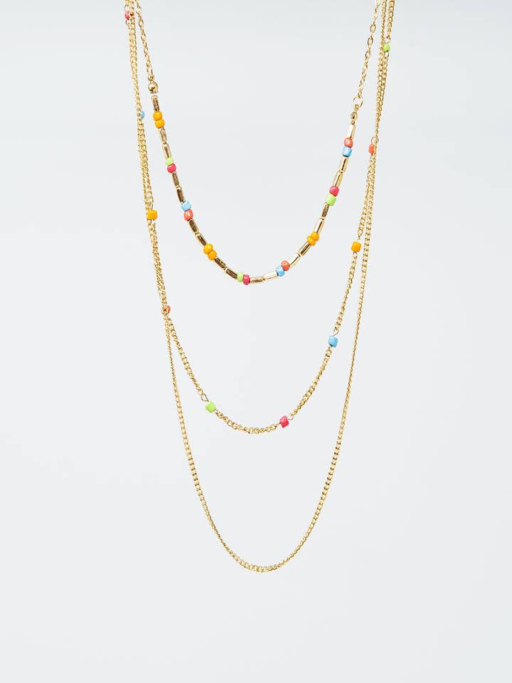 3 in 1 Necklace With Rainbow Beads and Thin Gold Chain for wholesale by Q2—All Orders:Free Duties for the US,UK,and Canada