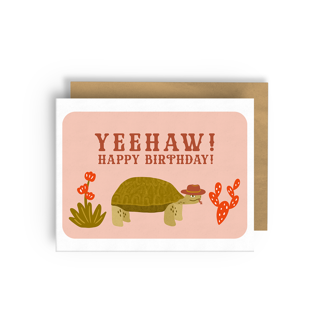 Squidly Designs – Großhandel Geburtstagskarten – Yeehaw Herzlichen Glückwunsch zum Geburtstag! Lustige Geburtstagskarte mit Cowboy-Schildkröte0