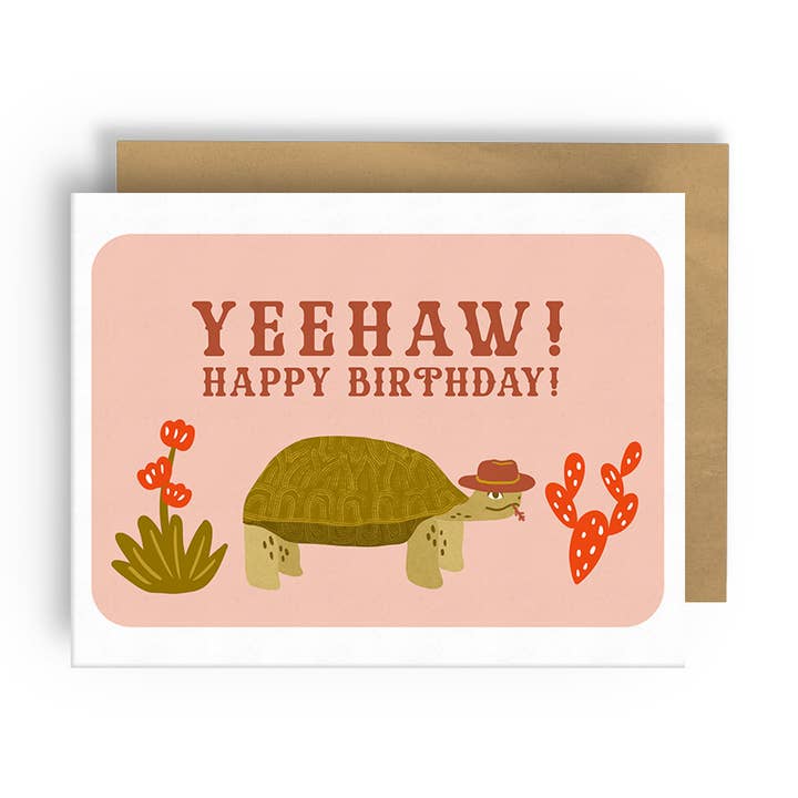 Squidly Designs – Engroshandel Fødselsdagskort – Yeehaw Tillykke med fødselsdagen! Cowboy Turtle sjovt fødselsdagskort0