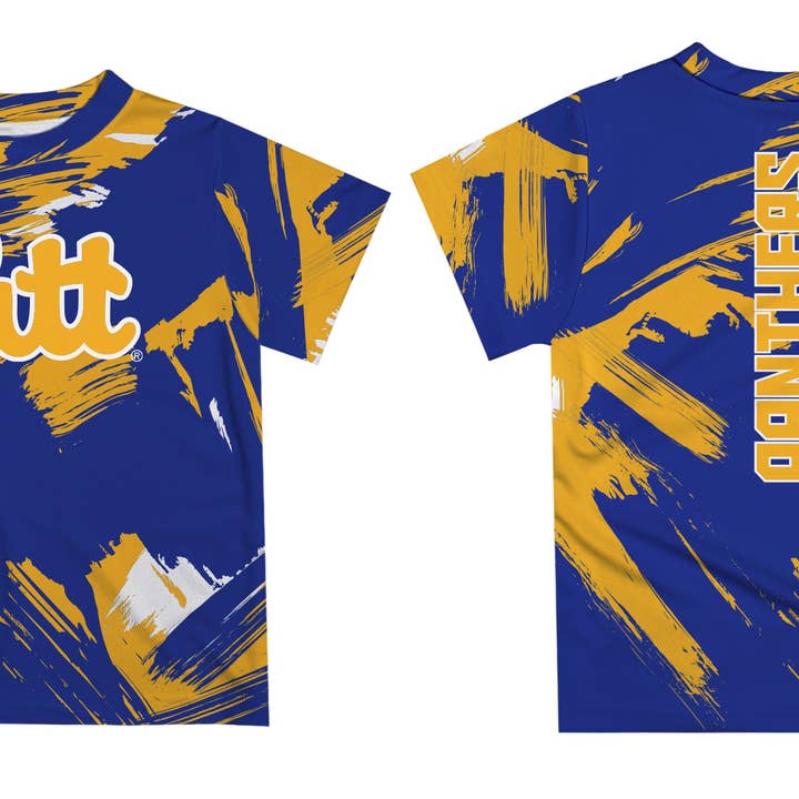Vive La Fete - Wholesale Screen Printed T-Shirt - Kids - Pittsburgh Panthers UP Blue Short Sleeve T-shirt Paint Brush2