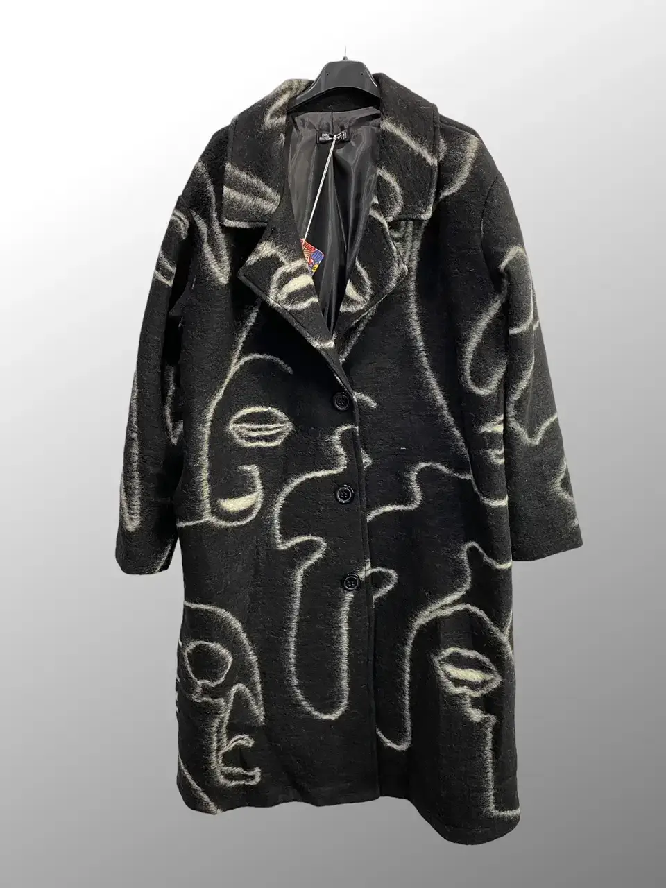 la maison des fibres naturelles – Engroshandel Frakke - Dame – Lang frakke med ansigtstryk 99201 80%uld 20%polyester0