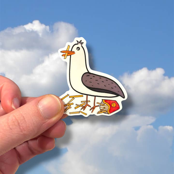 funny gull with fries sticker for wholesale by Evil Llama and Friends