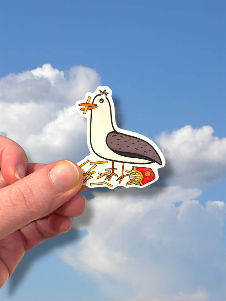 funny gull with fries sticker for wholesale by Evil Llama and Friends
