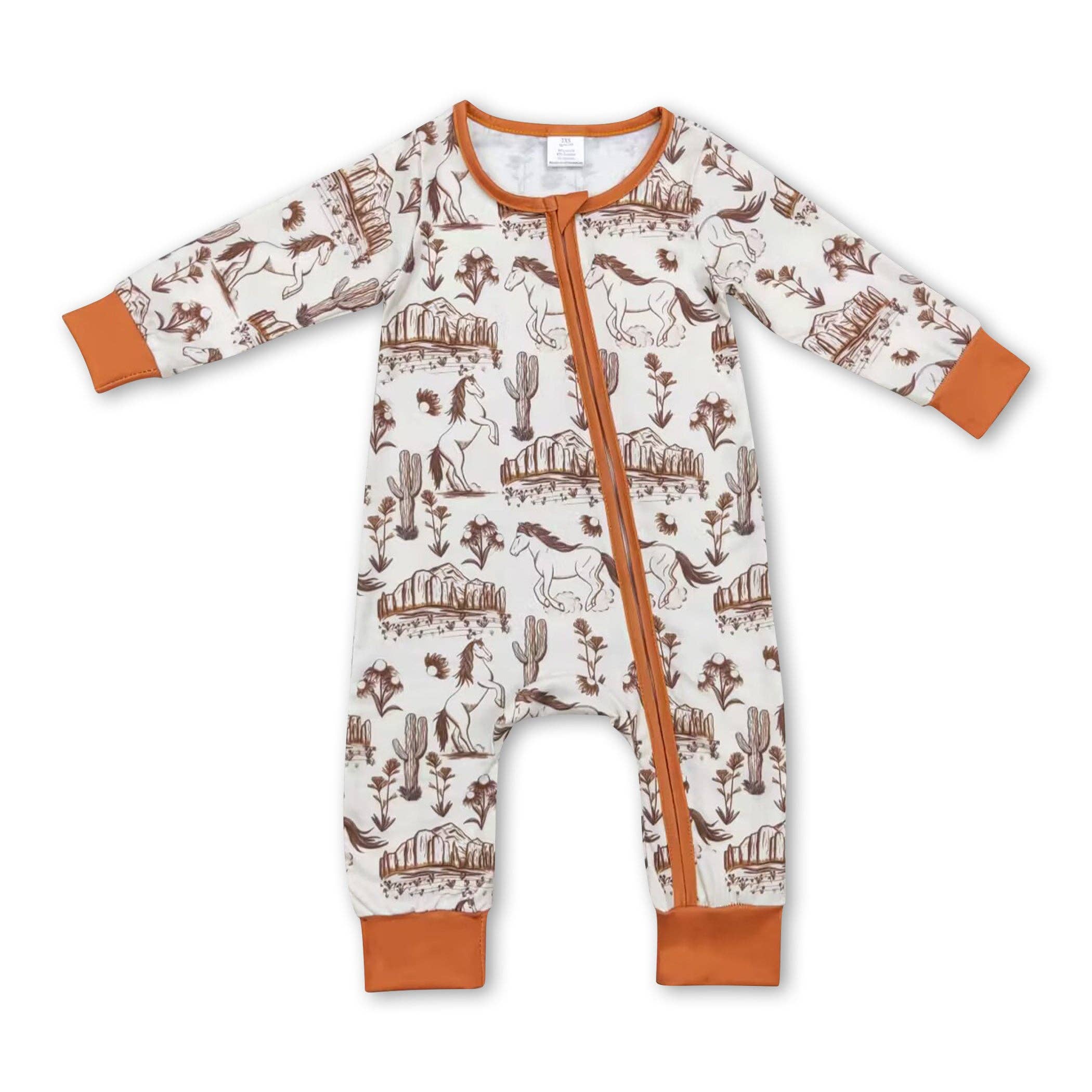 Yawoo Garments - Wholesale Sleepsuit - Baby - Long sleeves horse cactus baby kids western bamboo zipper romper0