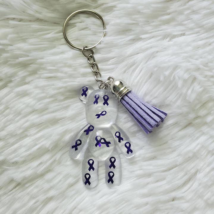 Tots And Tumblers Art - Wholesale Keychain - Women's - Purple Awareness Ribbon Bear Keychain5