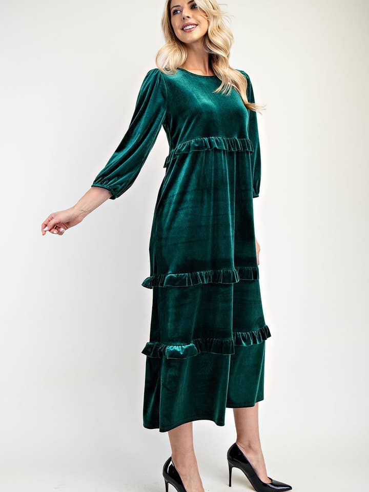 Celeste Clothing - Wholesale Dress - Women's - PLUS SIZE ELEGANT VELVET TIERED MODEST DRESS -MD33897-PL15