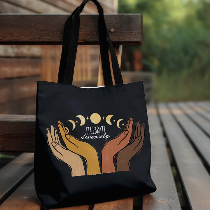 Tote bag Phases de la lune — Célébrer la diversité — Justice et droits — Cadeau pour la vente par Vivtrek