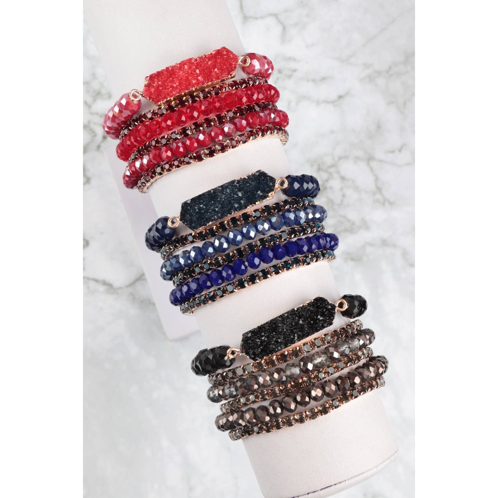 MYS Wholesale Inc - Wholesale Jewelry Set - Druzy Rhinestone Rondelle Beads Mix Stackable Bracelet Set2