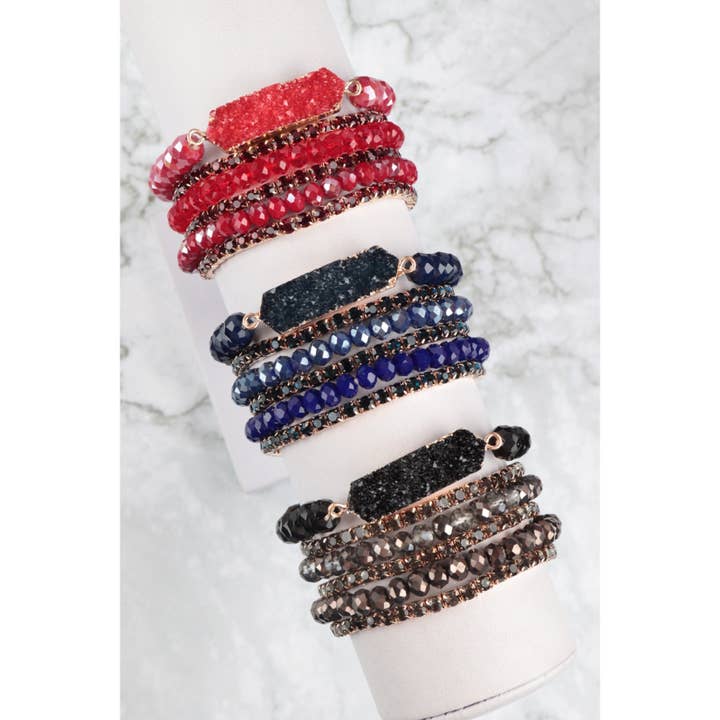 MYS Wholesale Inc - Wholesale Jewelry Set - Druzy Rhinestone Rondelle Beads Mix Stackable Bracelet Set2