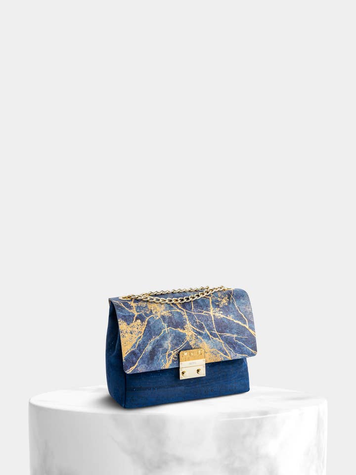 Blue Cork Crossbody Bag Blue Marble Flap for wholesale by StudioCork