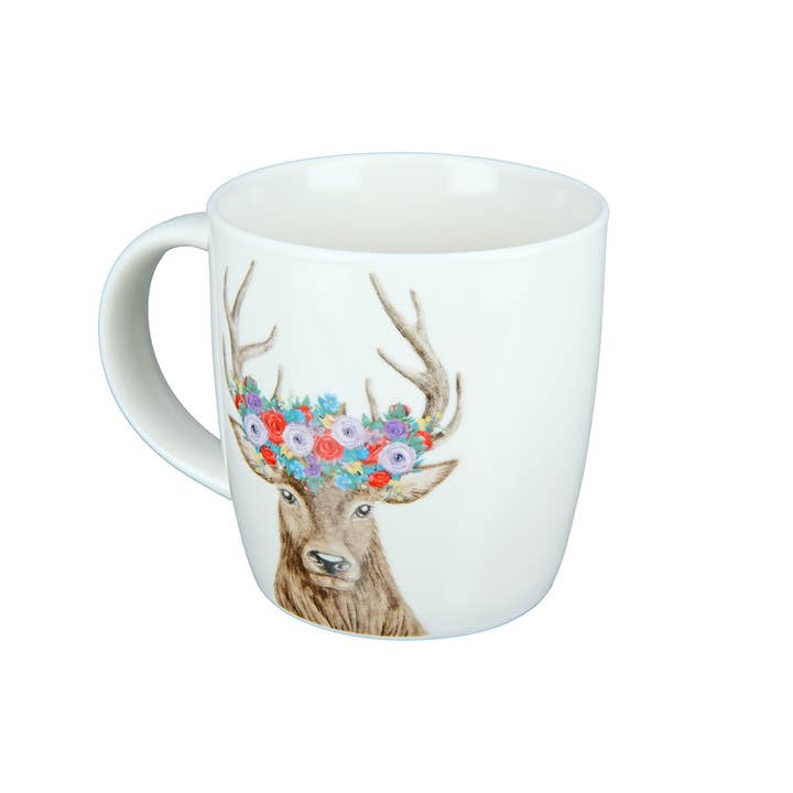 Porzell cup deer with flower wreath, pack of 6 for wholesale by Gilde Handwerk Macrander GmbH & Co. KG