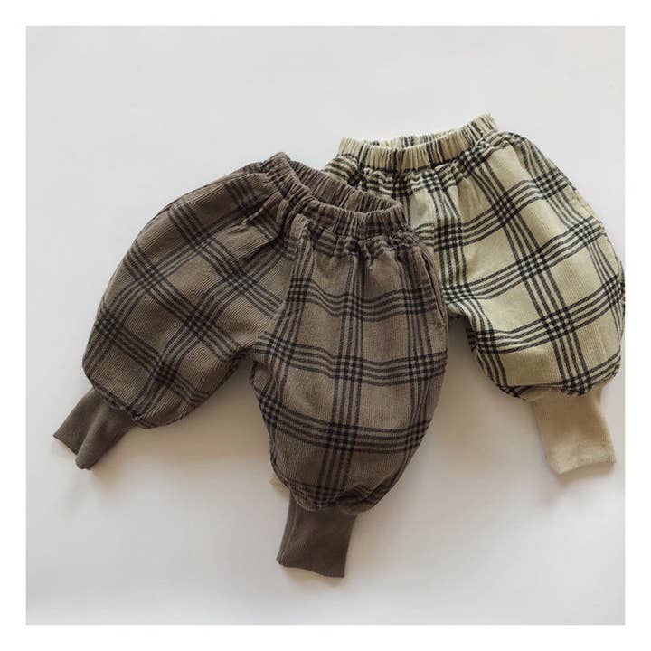 Kids Lantern Pants Checkered Corduroy Casual Trousers for wholesale by shoplittleswan