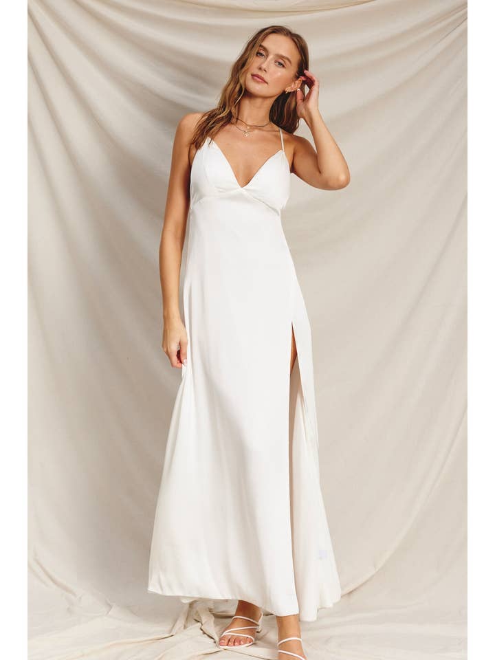 Dress Forum - Wholesale Dress - Women's - Dull Satin Open Back Plunging Maxi Dress