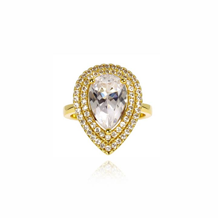 Pear-Shaped Halo Diamond Ring with Double Pavé for wholesale by Caratina