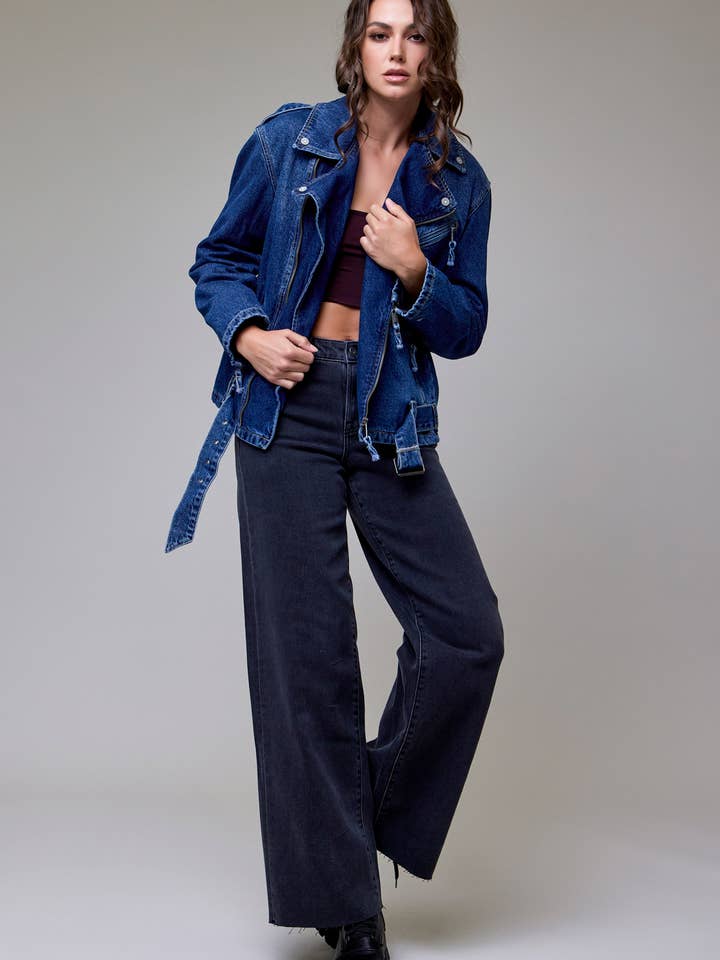 Veste de motard décontractée Dark Wash pour la vente par Hidden Jeans