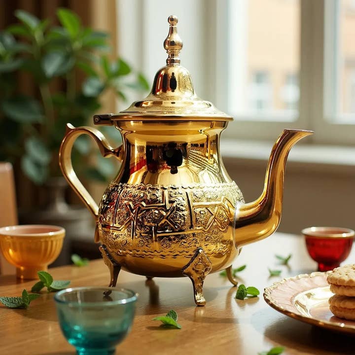High crafty - Wholesale Tea Set - ✨ Hand-Engraved Brass Tea Set – Traditional Moroccan 9-Piece6