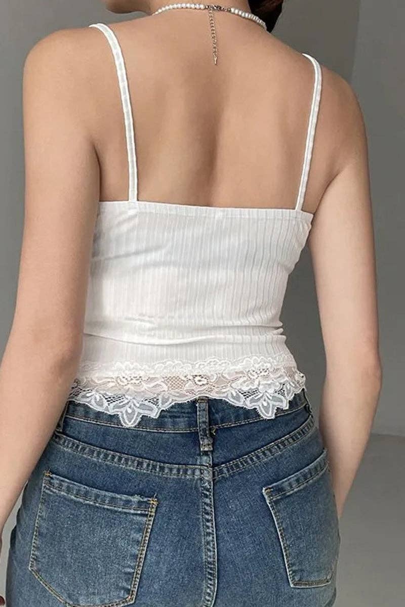 Mccolin - Vendita all'ingrosso Canotta - Donna - Canotta con Scollo a V e Bordo in Pizzo1