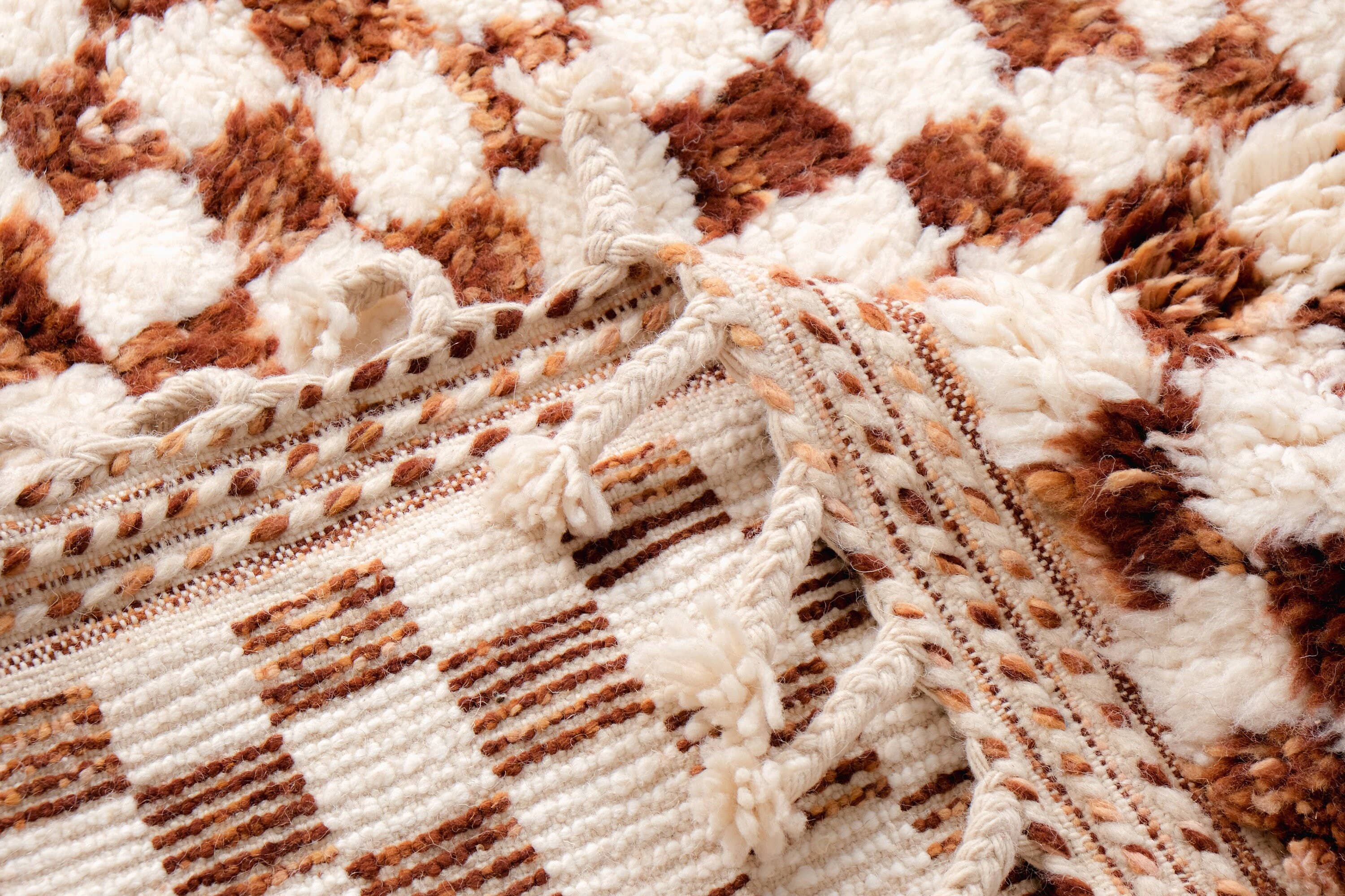 Moroccan Woven Treasures - Wholesale Area Rug - Moroccan brown Checkered rug, Soft wool Large Area Rug8