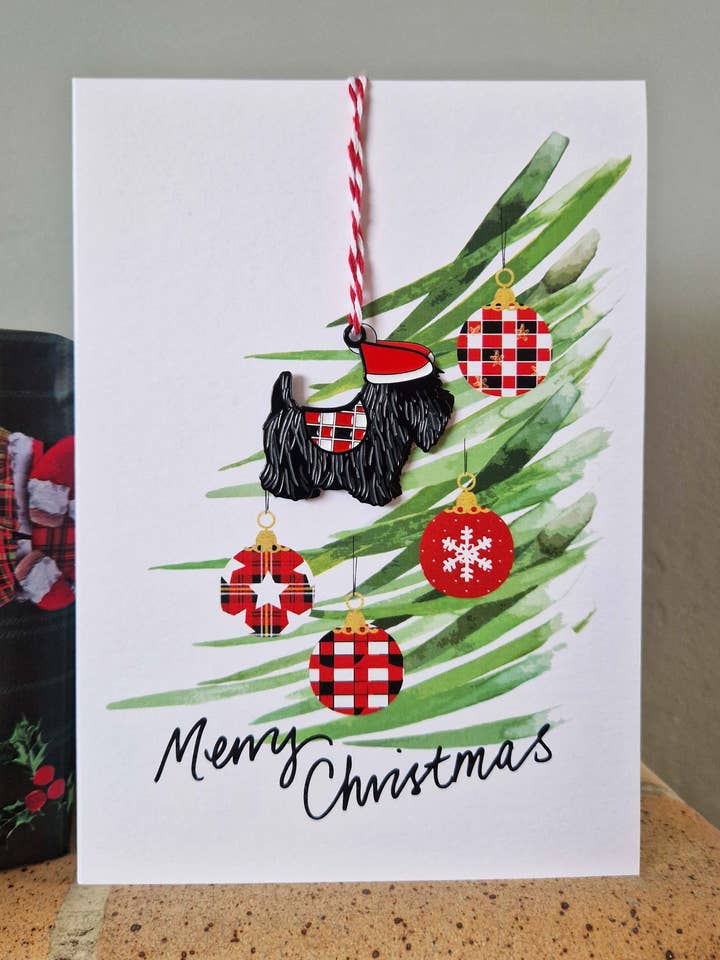 Kerstmis Scottie Emaille Aandenken Bedelkaart WWEC04 voor wholesale door Wee Wishes