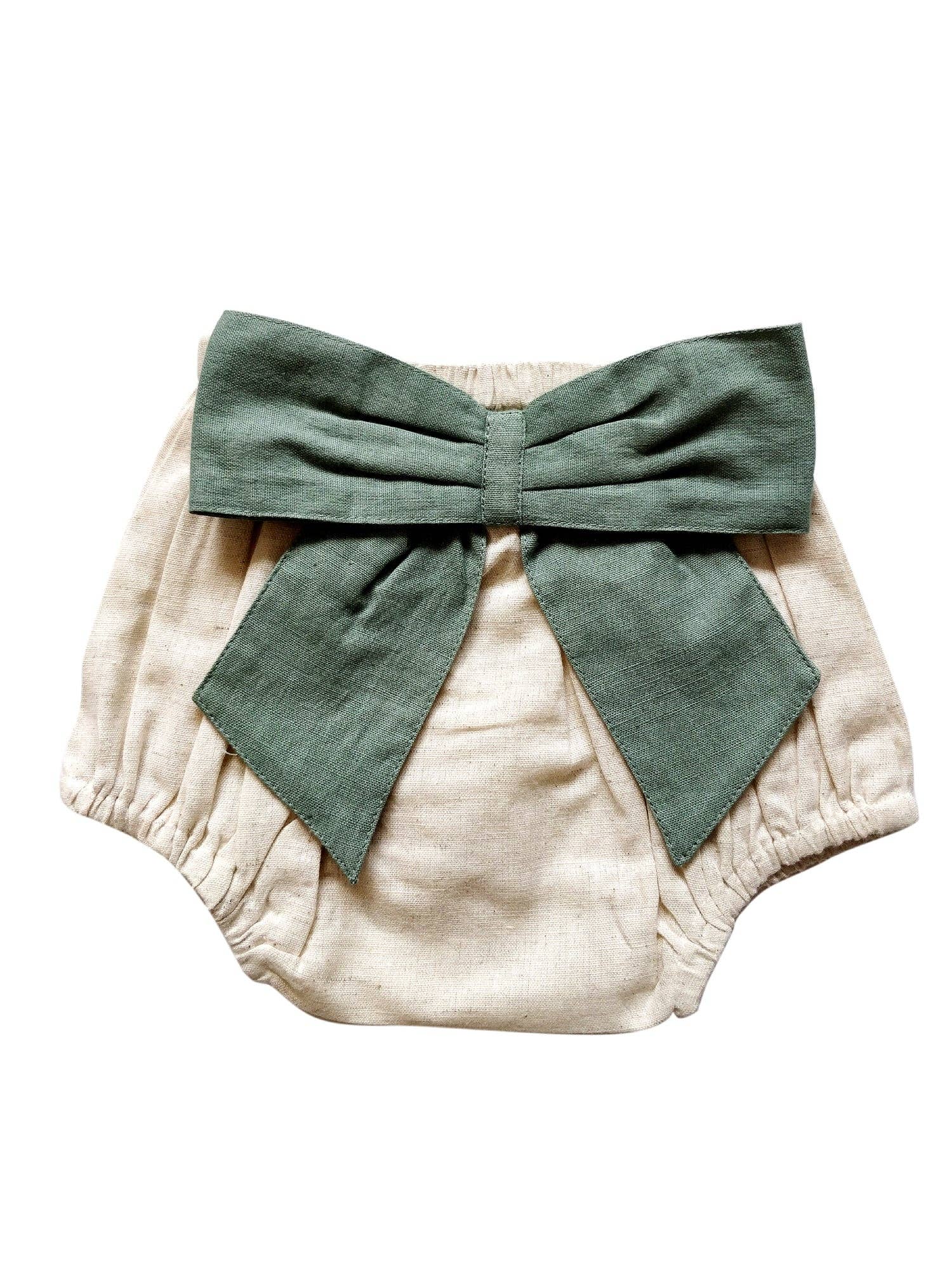 Yo Baby - Wholesale Underwear/Diaper Cover - Baby - Set of 3 - Ivory Diaper Covers with Contrast Bows in Sage, Ochre & Burgundy.1