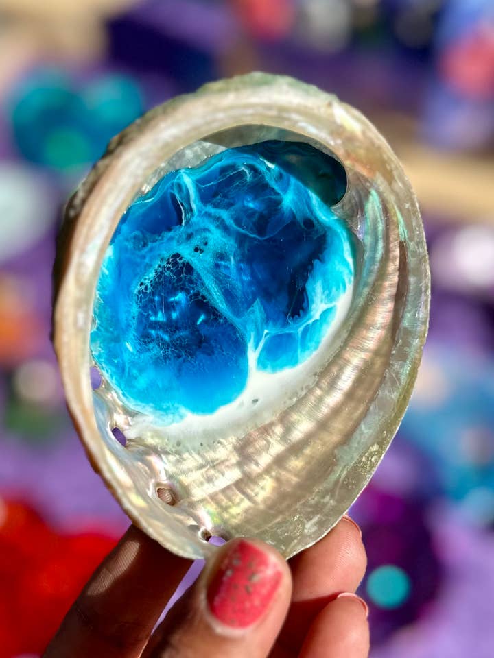 ABALONE SHELL SEASCAPE OCEAN ART TRINKET BOWL RING DISH for wholesale by Prescription Resin