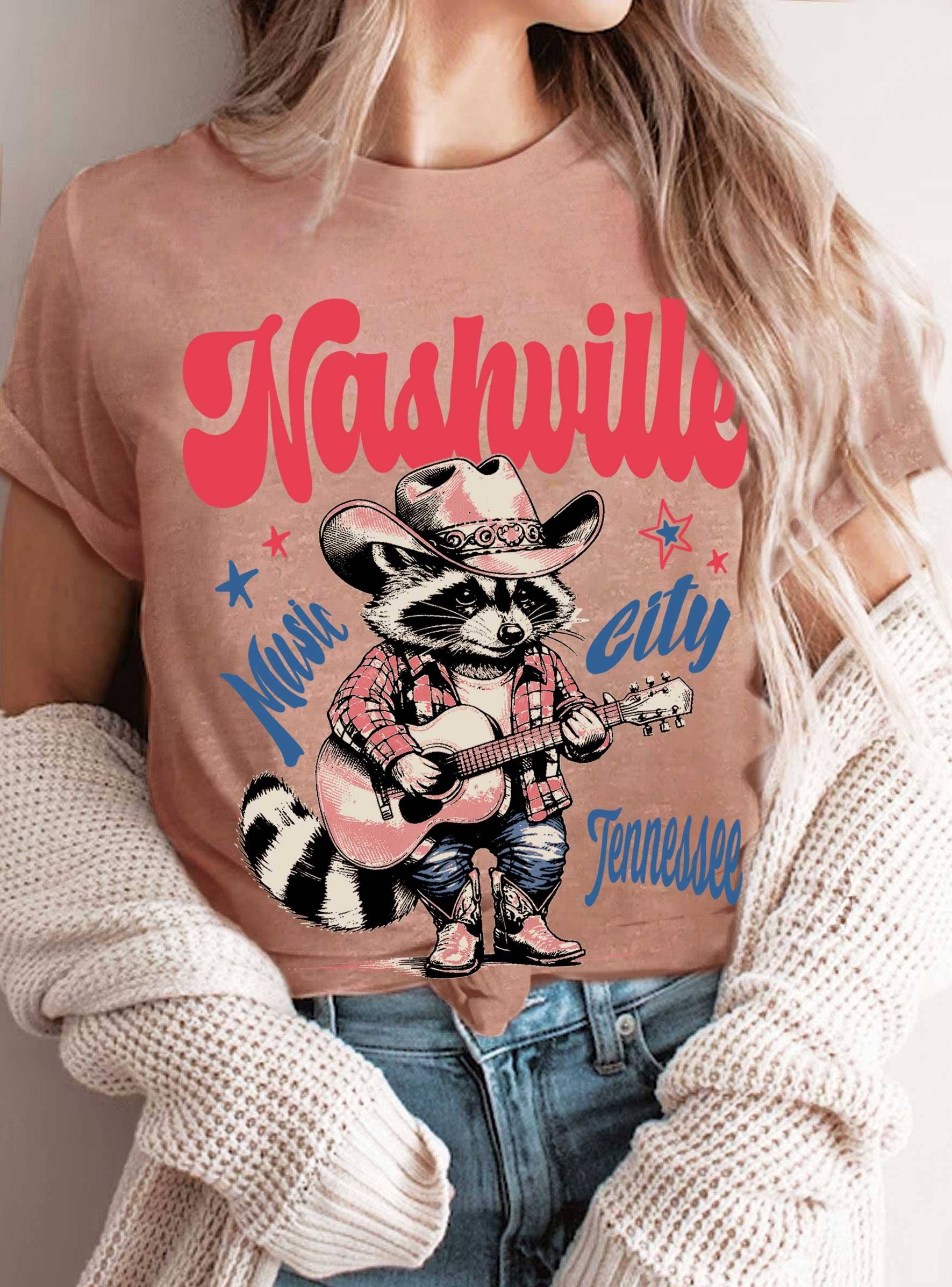 Rustee Clothing - Wholesale Screen Printed T-Shirt - Women's - NASHVILLE MUSIC CITY RACCOON GRAPHIC TSHIRT4