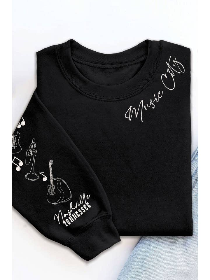 Rustee Clothing - Wholesale Graphic Sweatshirt - Women's - NASHVILLE MUSIC CITY PUFF GRAPHIC BRUSHED SWEATSHIRTS