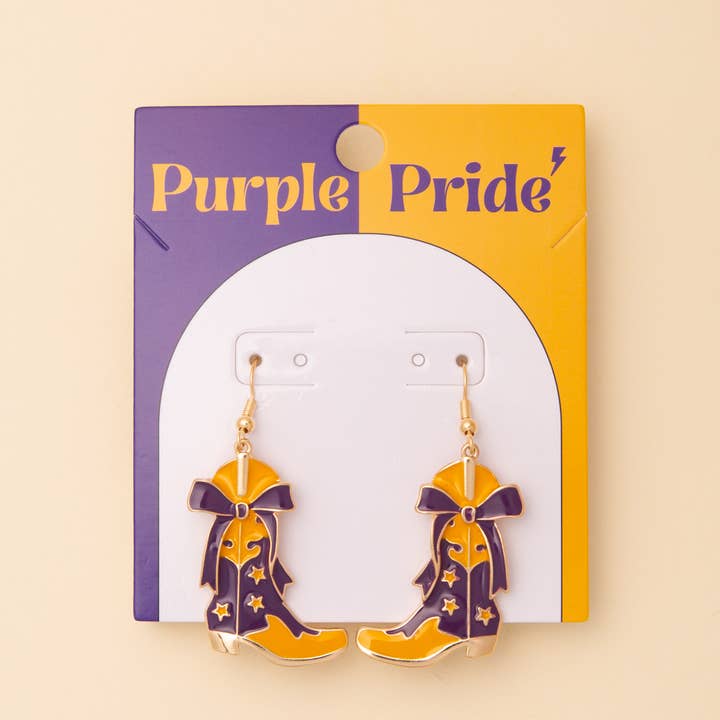 SP Sophia Collection - Wholesale Dangle Earrings - Game Day Western Two-Tone Enamel Cowboy Boot Dangle Earrings2